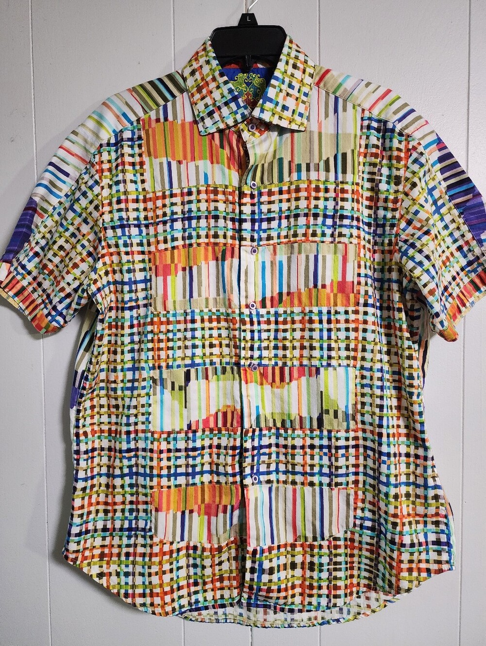 Robert Graham Men's Collared Button Up Short Sleeve Shirt, Large, EUC, $198 MSRP